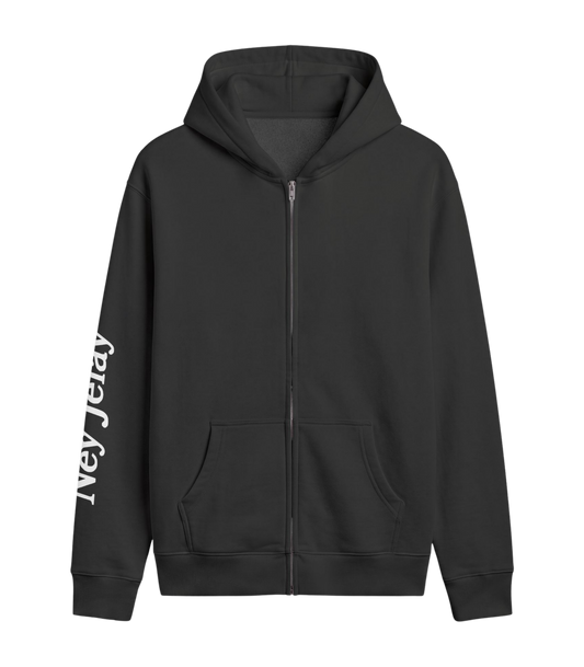 "Nature Spoke" Zip-Up Hoodie in Faded Black